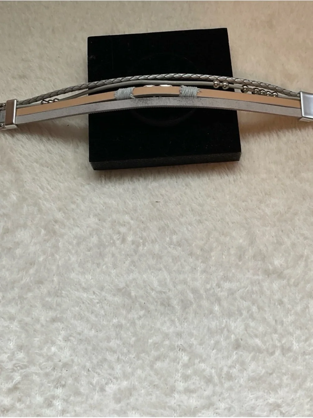 Silver Multi-Chain Bracelet with Interlocking Ring Accent